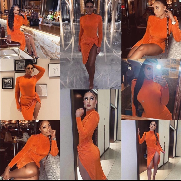 JLuxLabel Orange Namya Knotted Slit Sexy Skirt S - Picture 7 of 16